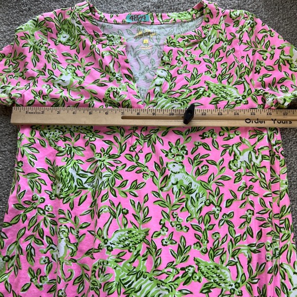 Lilly Pulitzer Dress Womens Small Pink Green Tiger Floral Pima Cotton Mini - Picture 9 of 12